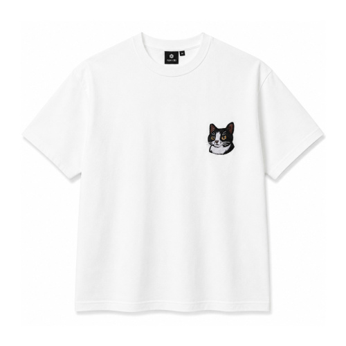 Tuxedo Cat Embroidered T-Shirt – White
